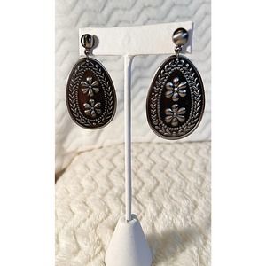 Brushed metal floral earrings